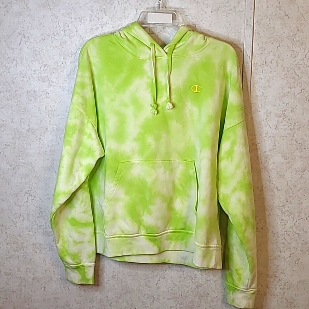 Champion lime green tie dye hoodie sz L